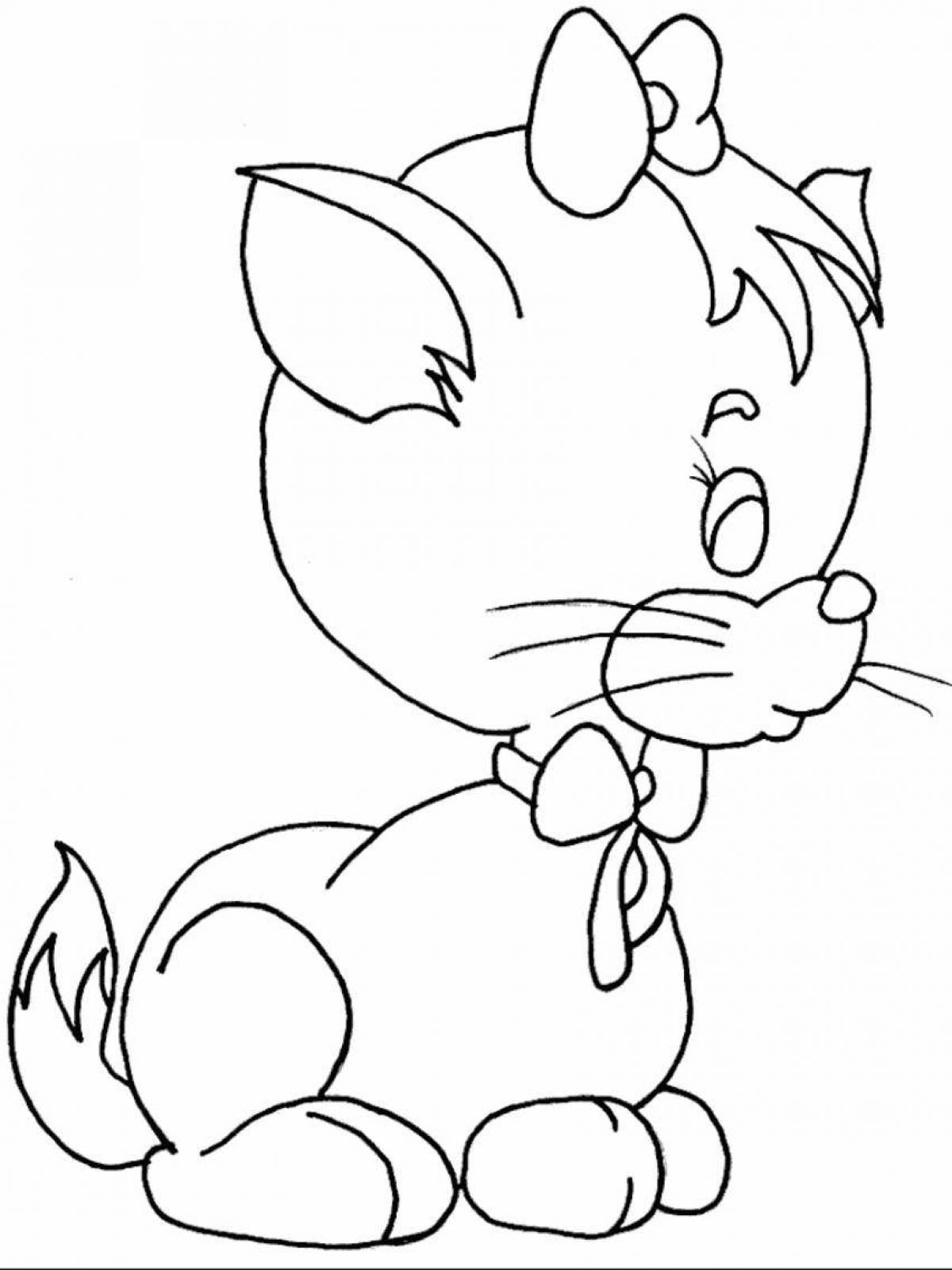 Animated cat coloring page for 2-3 year olds