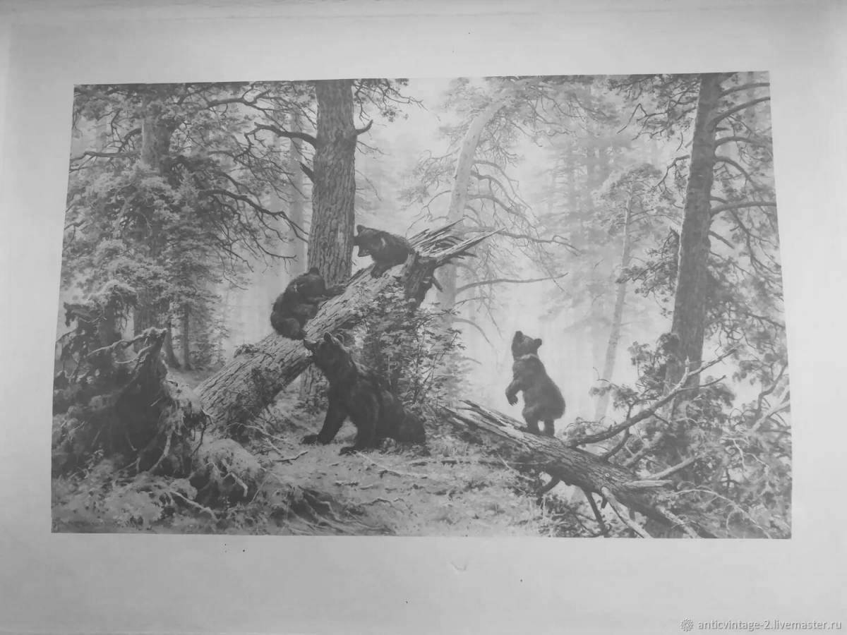 Photo Beautiful morning in the pine forest shishkin