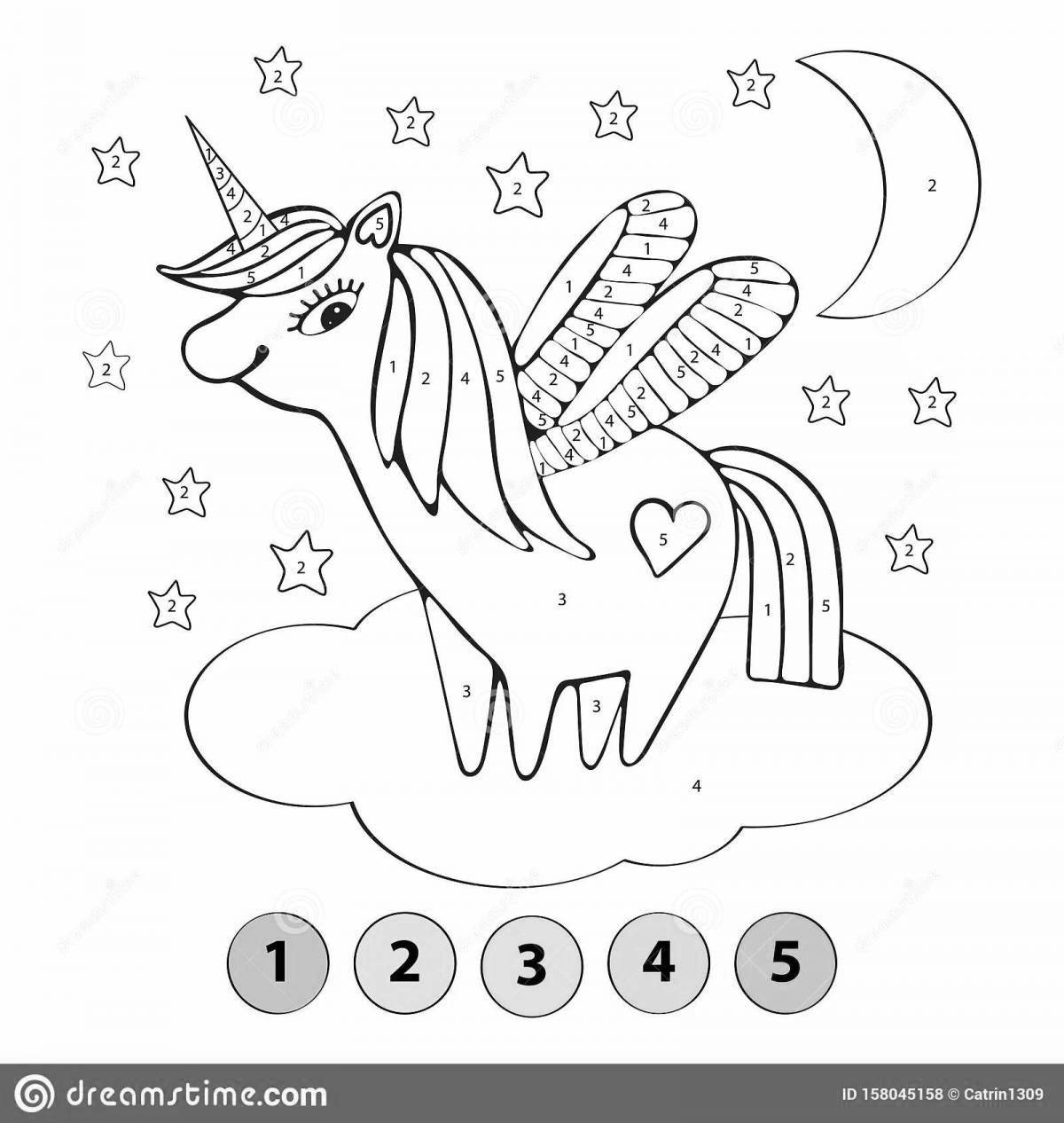Magic unicorn coloring by numbers for kids
