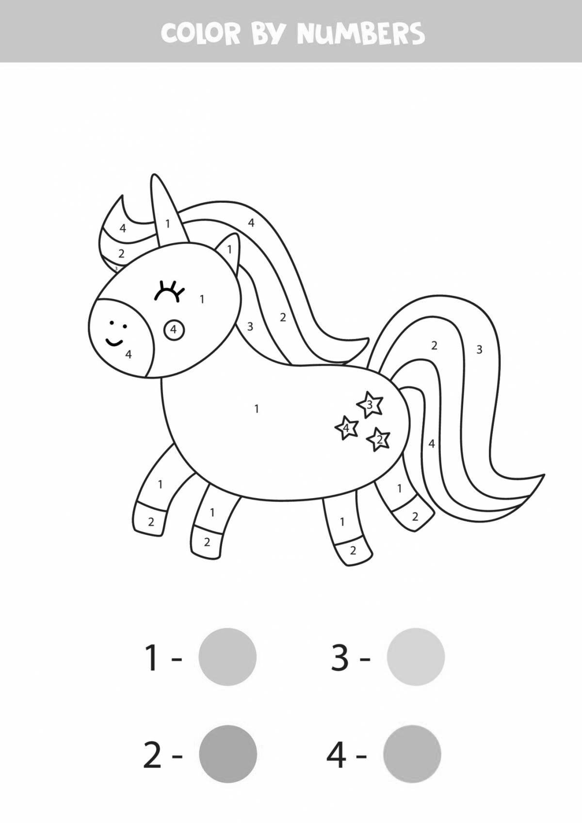 Exquisite unicorn coloring by numbers for kids