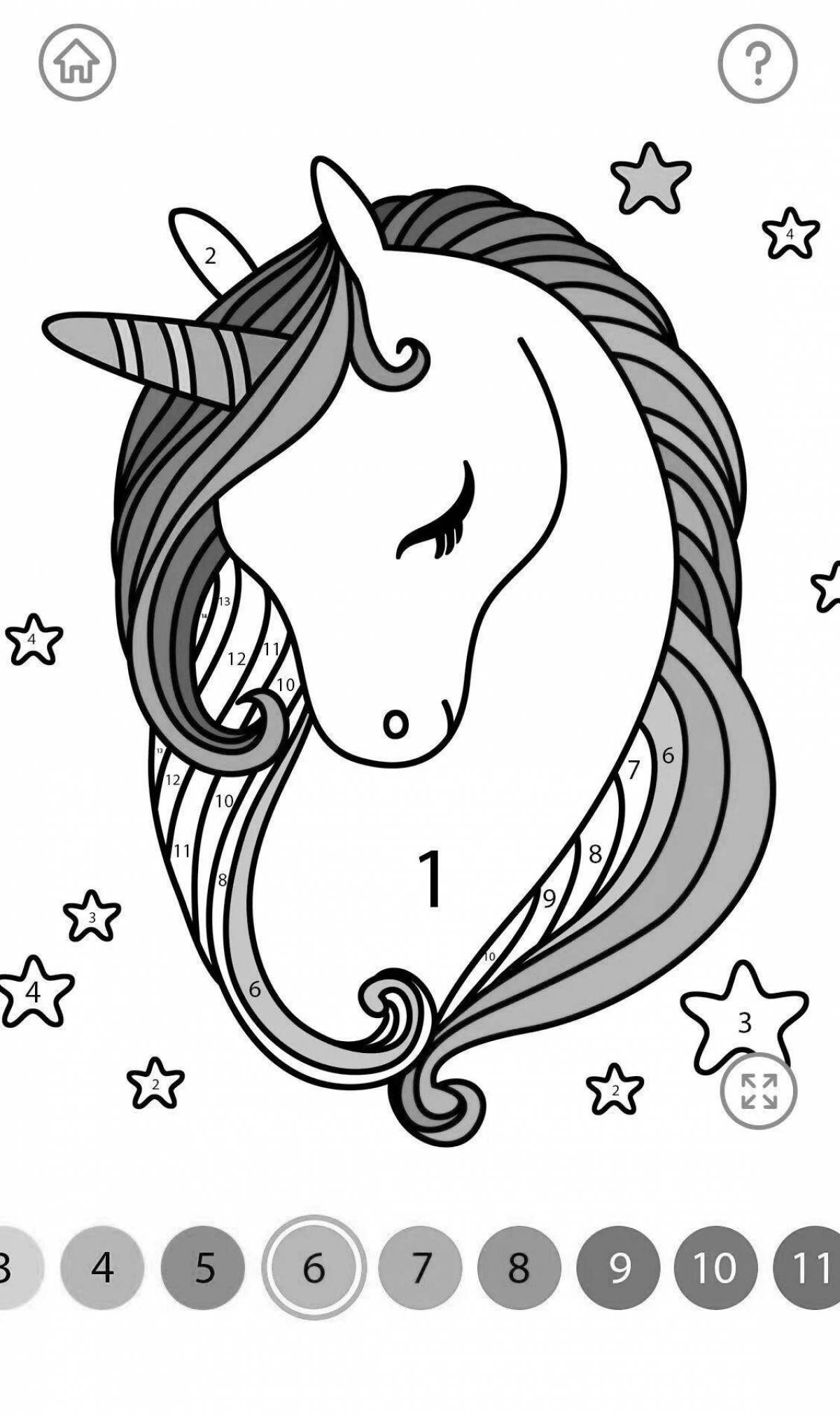 Radiant unicorn coloring by numbers for kids