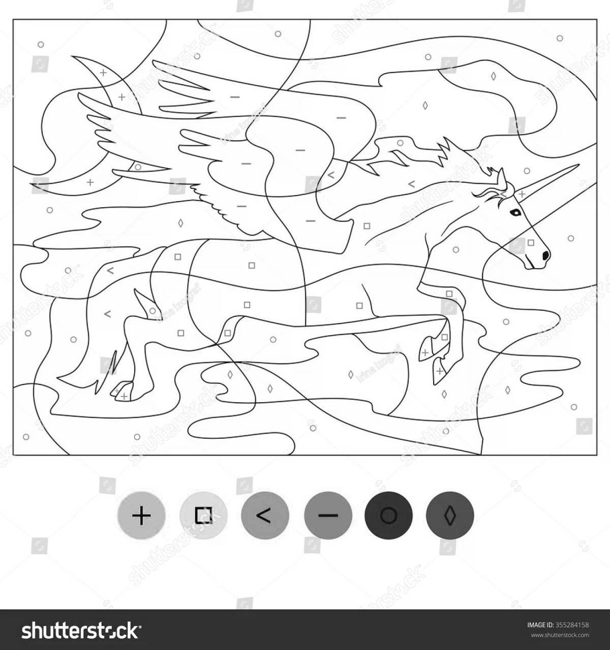 Beautiful unicorn coloring by numbers for kids