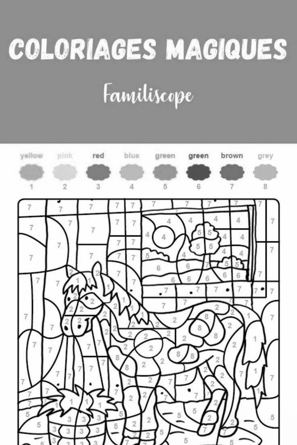 Fancy unicorn coloring by numbers for kids