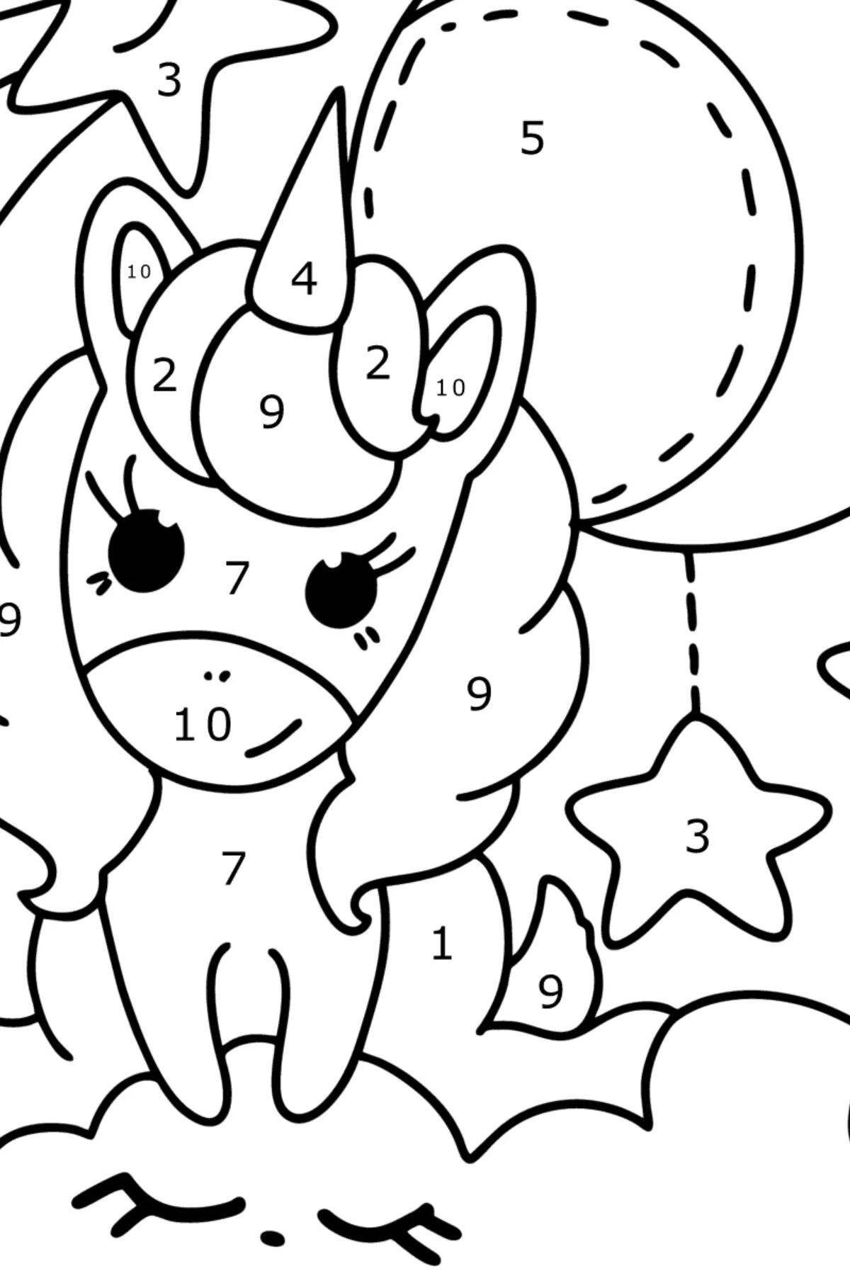 Funny unicorn coloring by numbers for kids