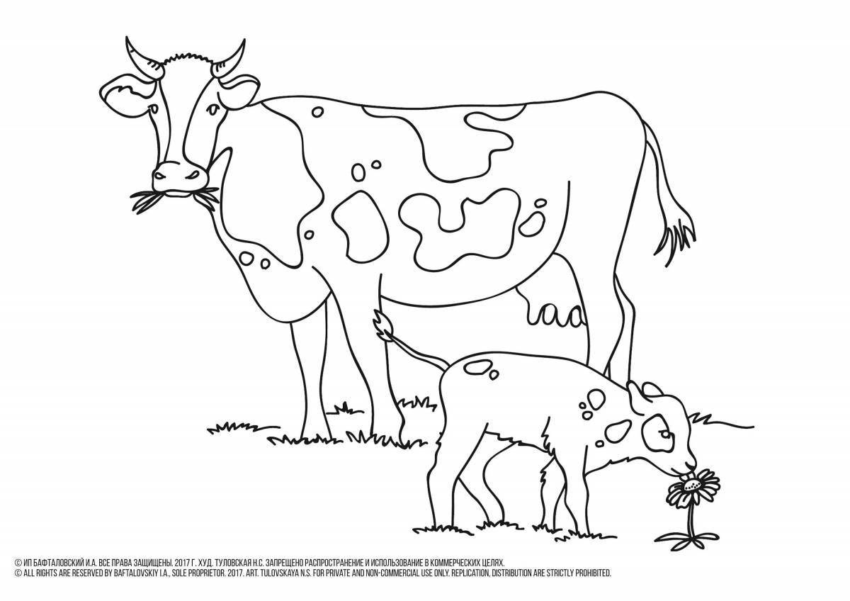 Colorful cow and calf coloring page