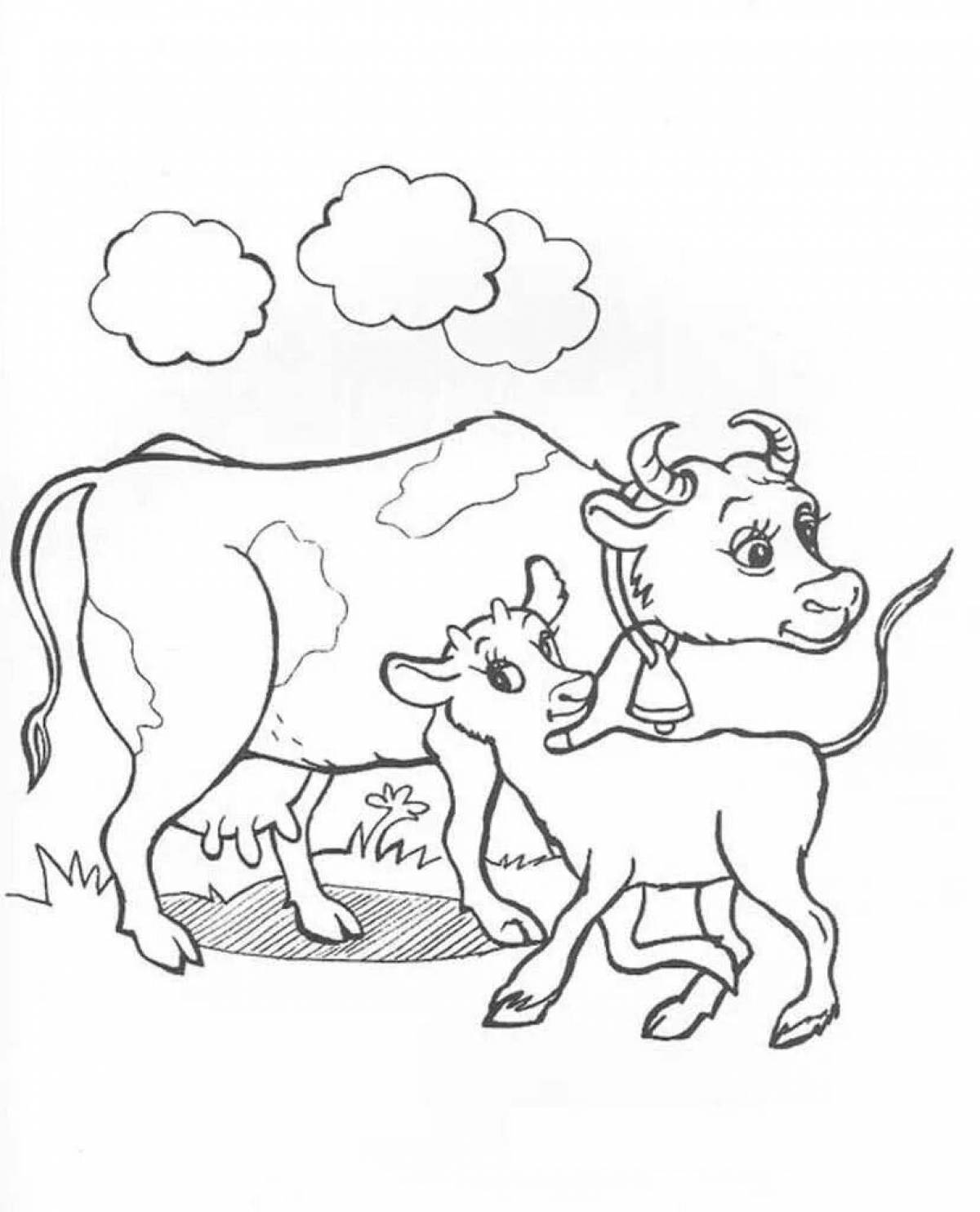 Очаровательная раскраска коровы и теленка