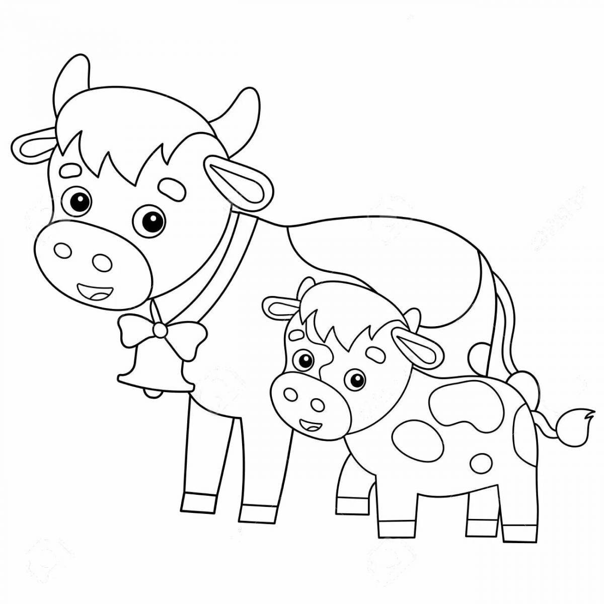 Раскраска радостная корова и теленок