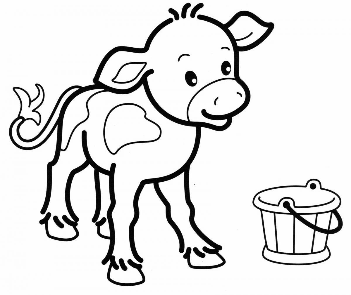 Раскраска игривая корова и теленок