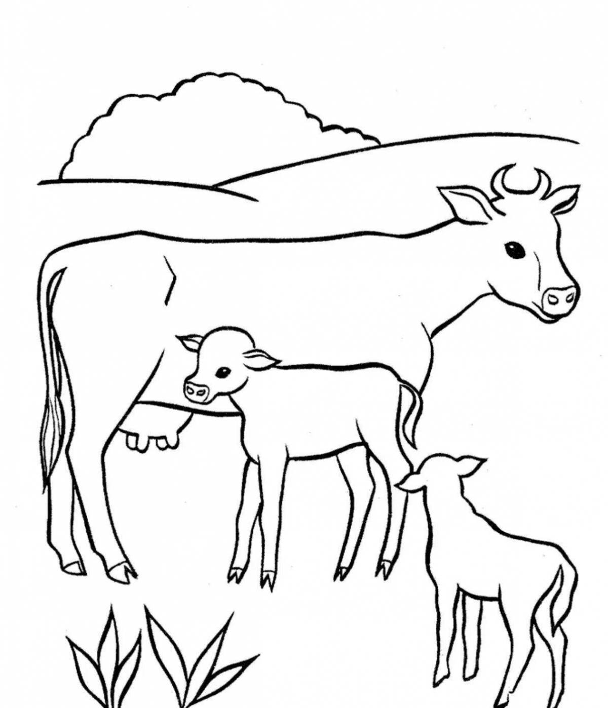 Раскраска яркая корова и теленок