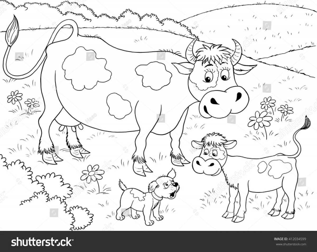 Веселая раскраска коровы и теленка