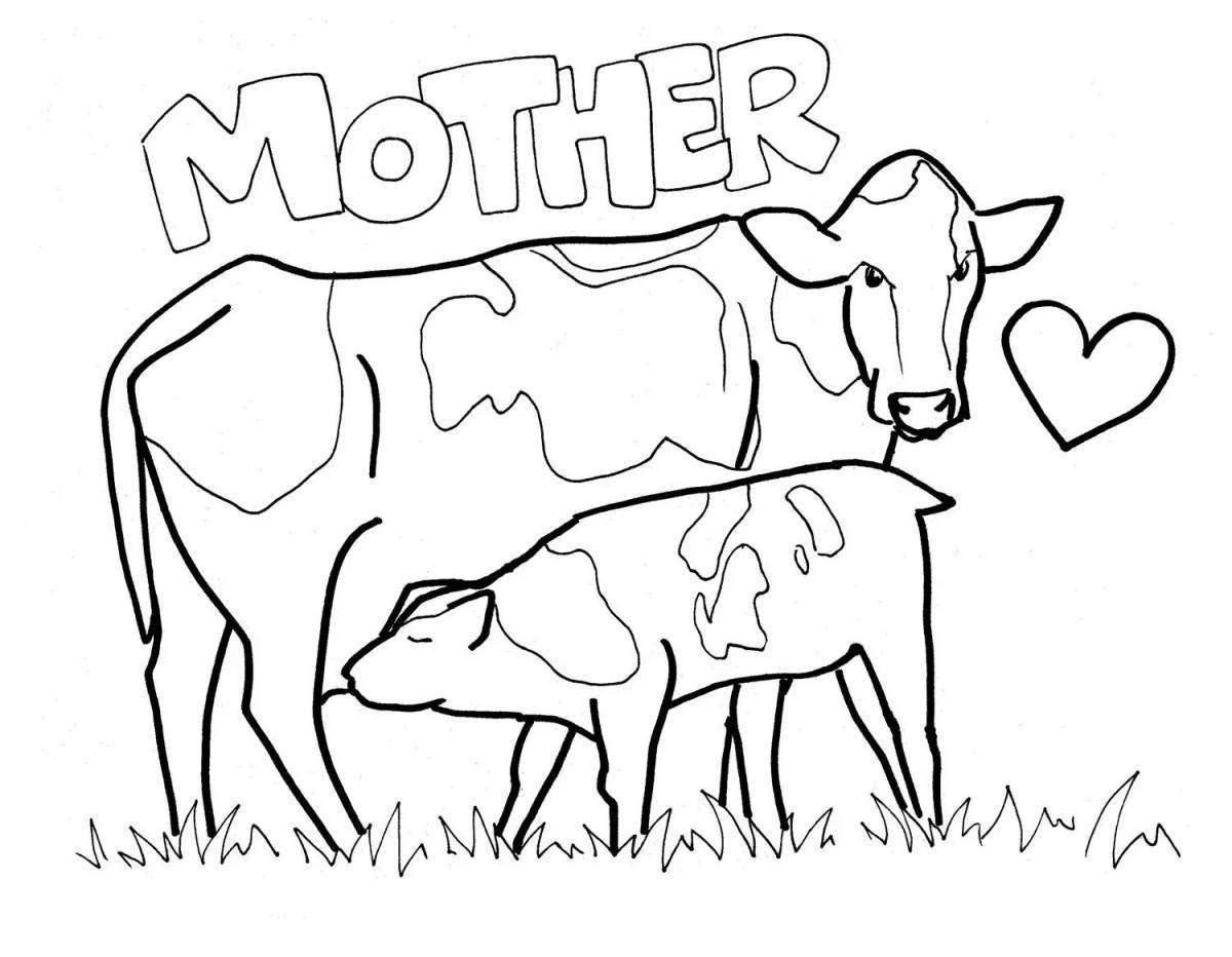 Захватывающая страница раскраски коровы и теленка