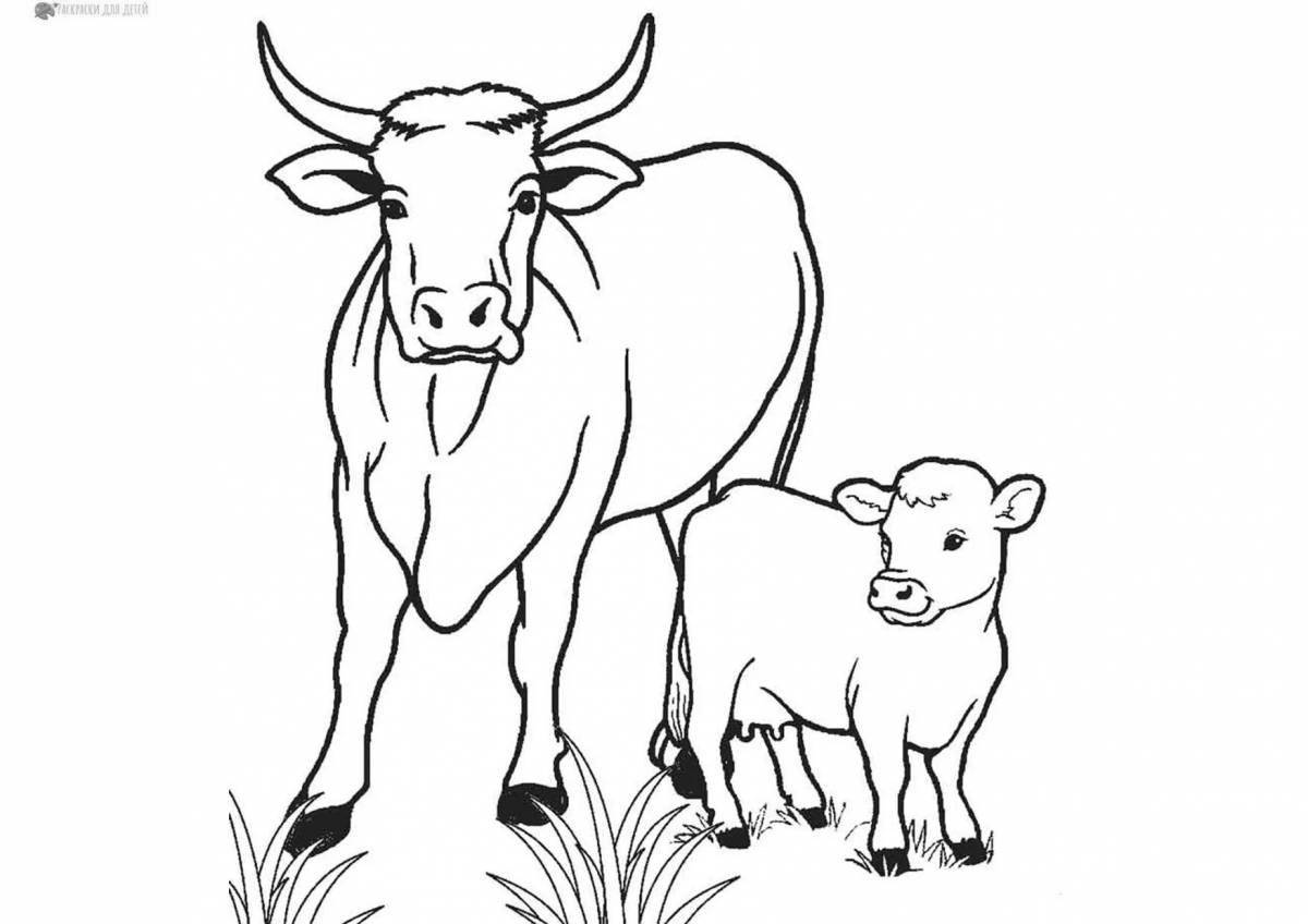 Color-happy cow and calf coloring page