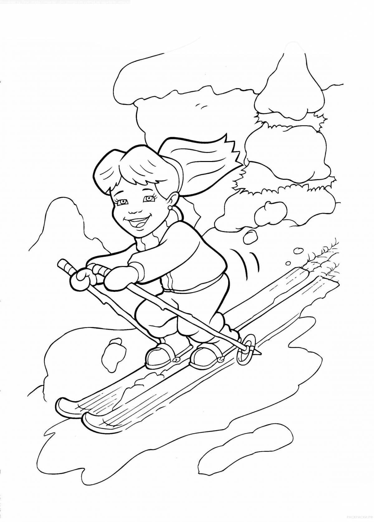 Fun skiing coloring book for kids