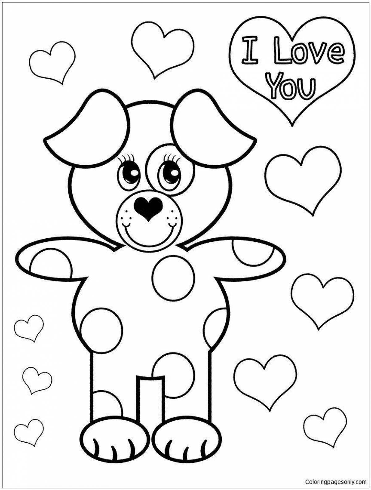 Playful teddy bear with heart coloring book