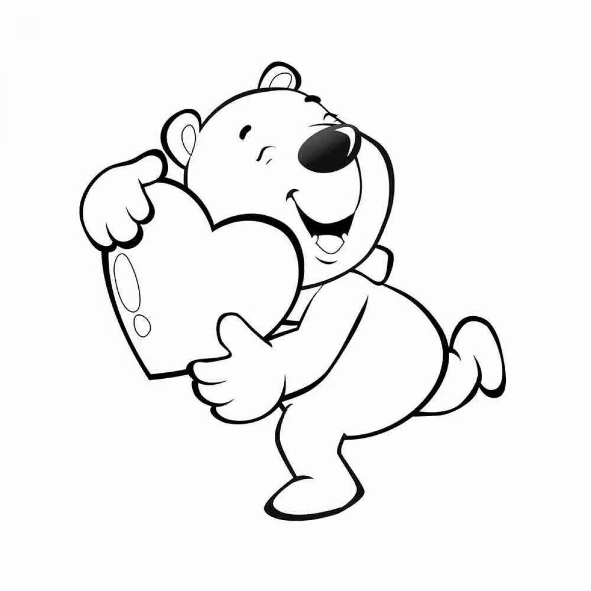 Fun teddy bear with heart coloring book
