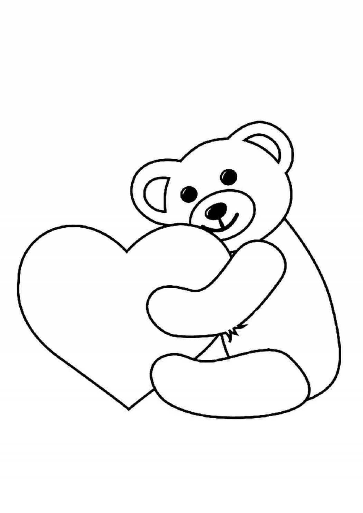 Coloring happy teddy bear with a heart