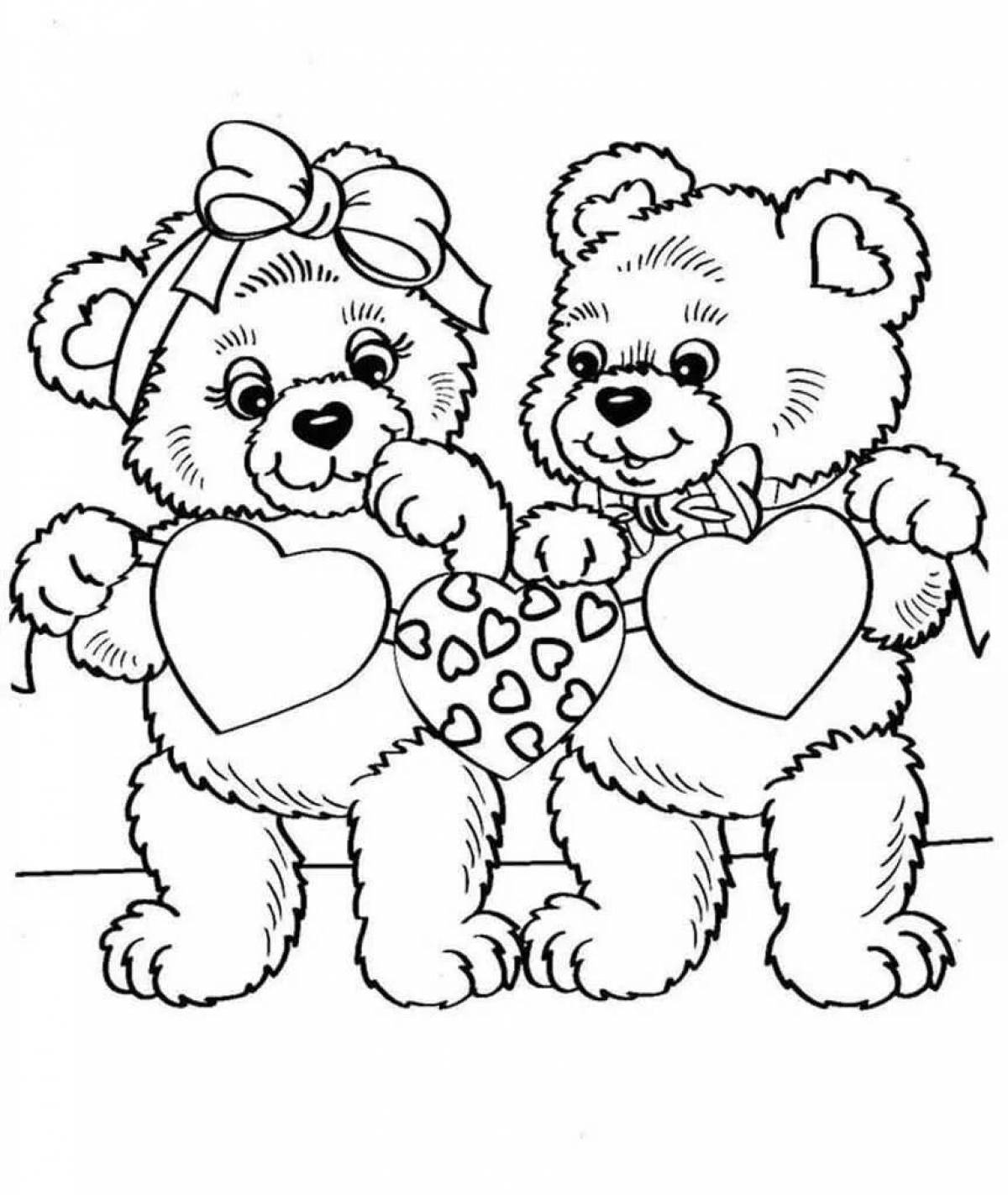 Coloring book smiling teddy bear with heart