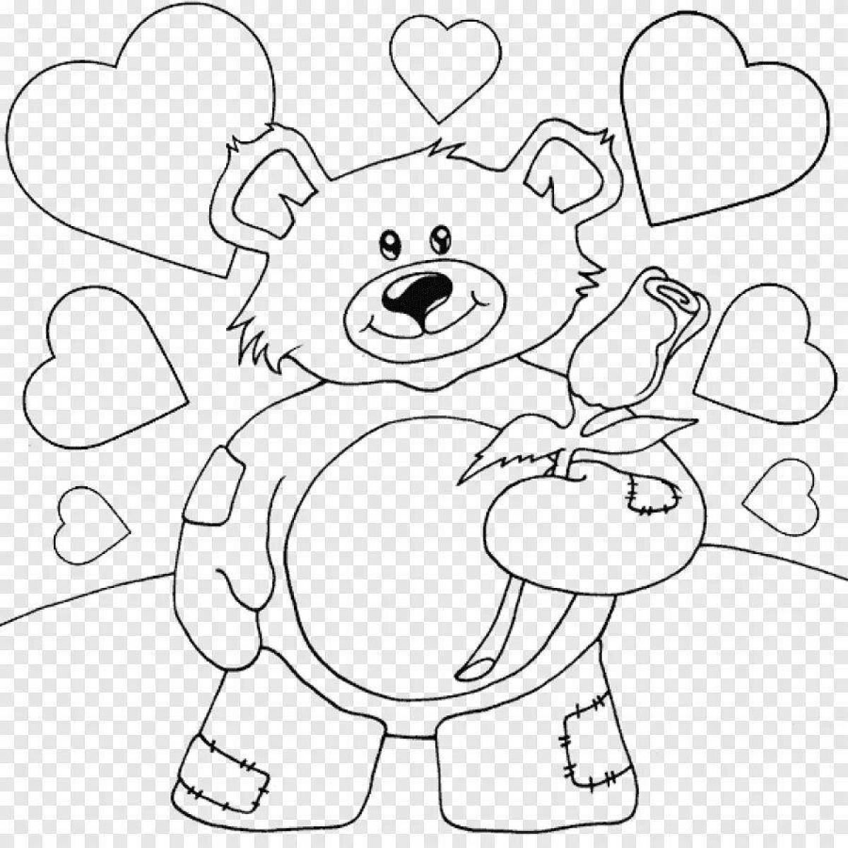 Colouring friendly teddy bear with a heart