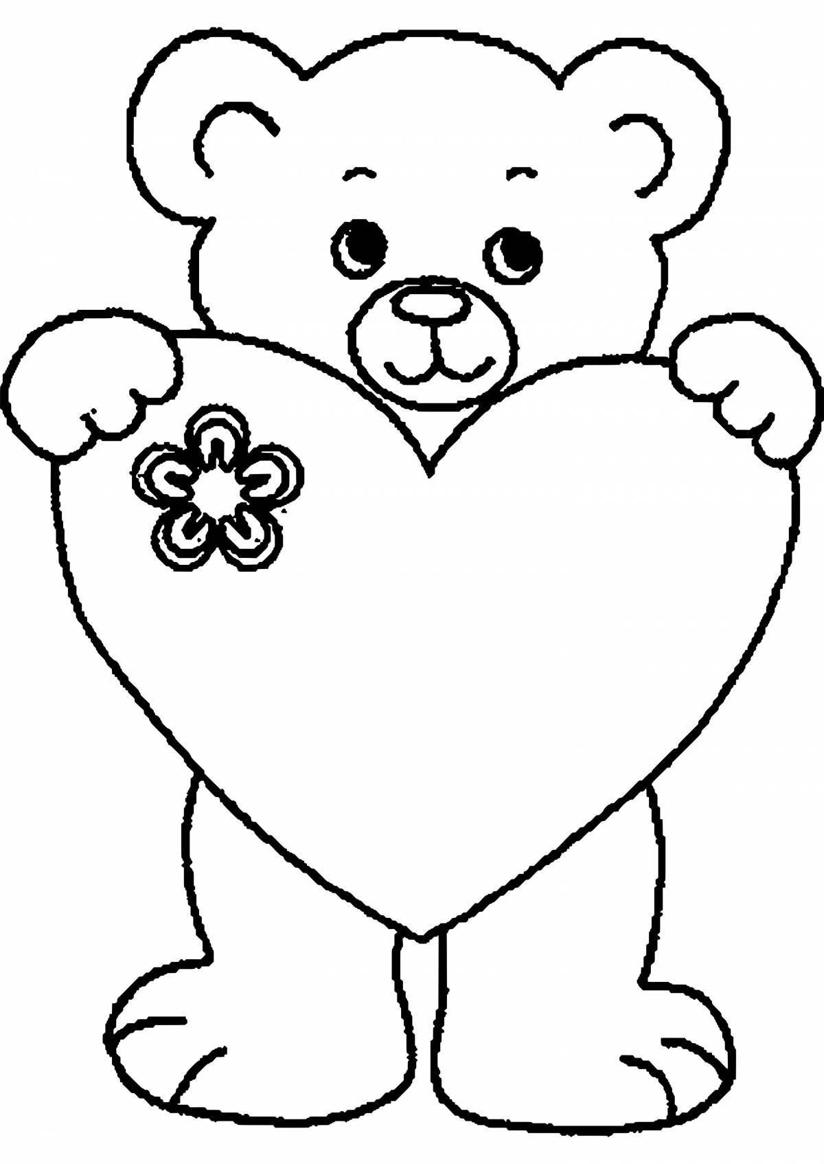 Living teddy bear with heart coloring book