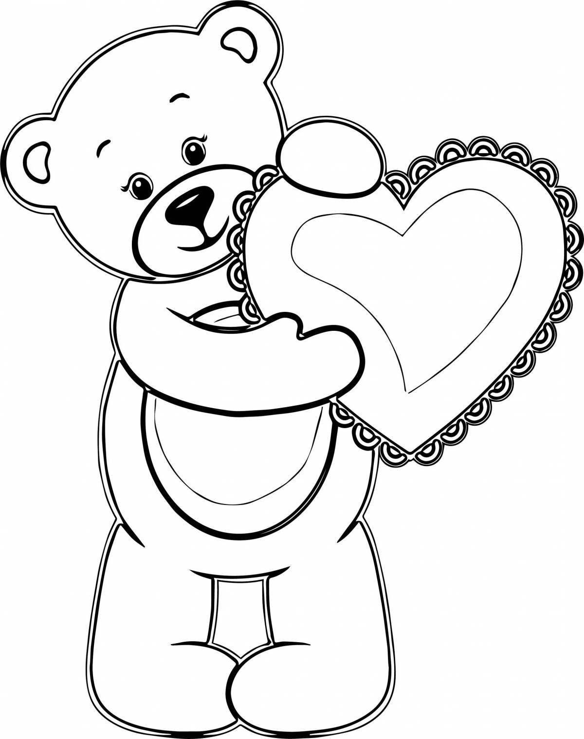 Entertaining teddy bear with heart coloring book