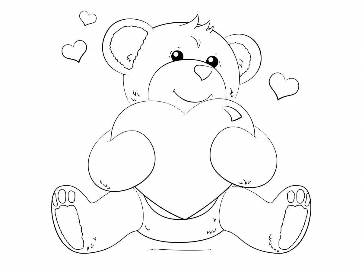 Coloring book glowing teddy bear with a heart