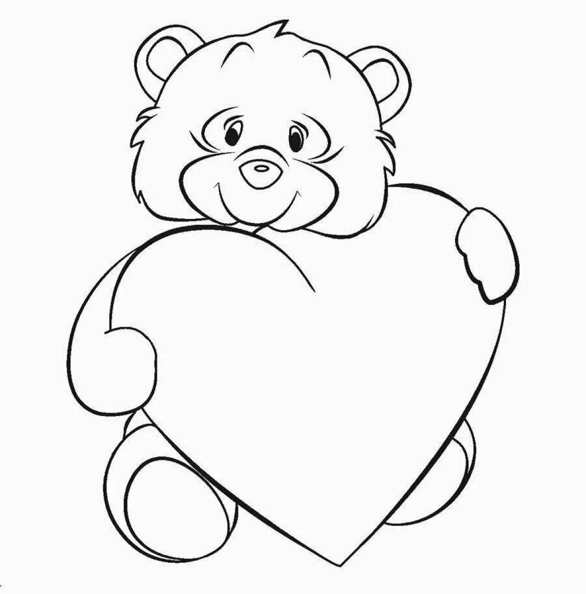 Coloring book brave teddy bear with a heart