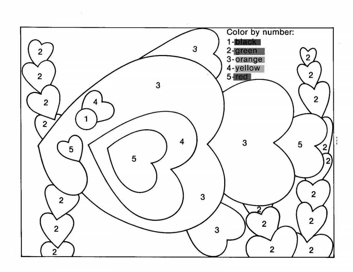 Color frenzy heart number game coloring page