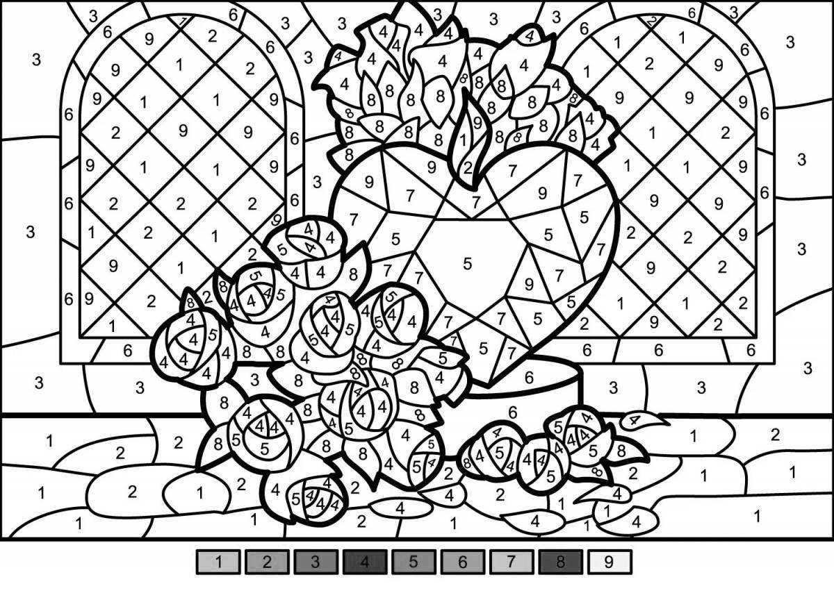 Color-wild heart number game coloring page