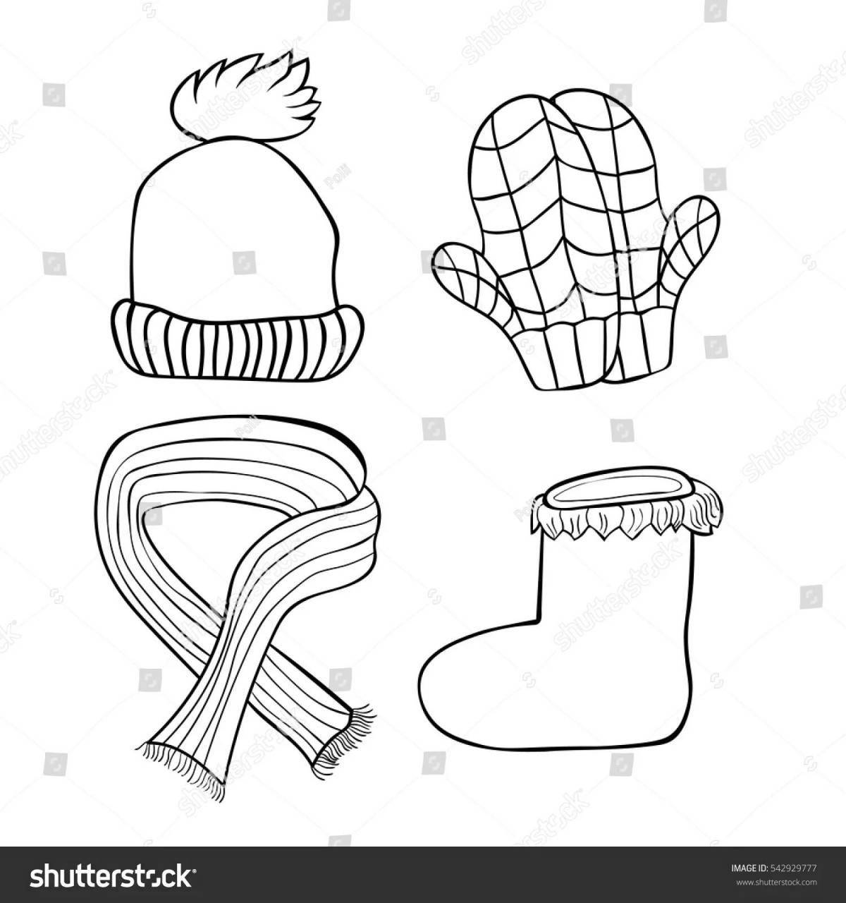 Colorful mittens and hat coloring pages for kids