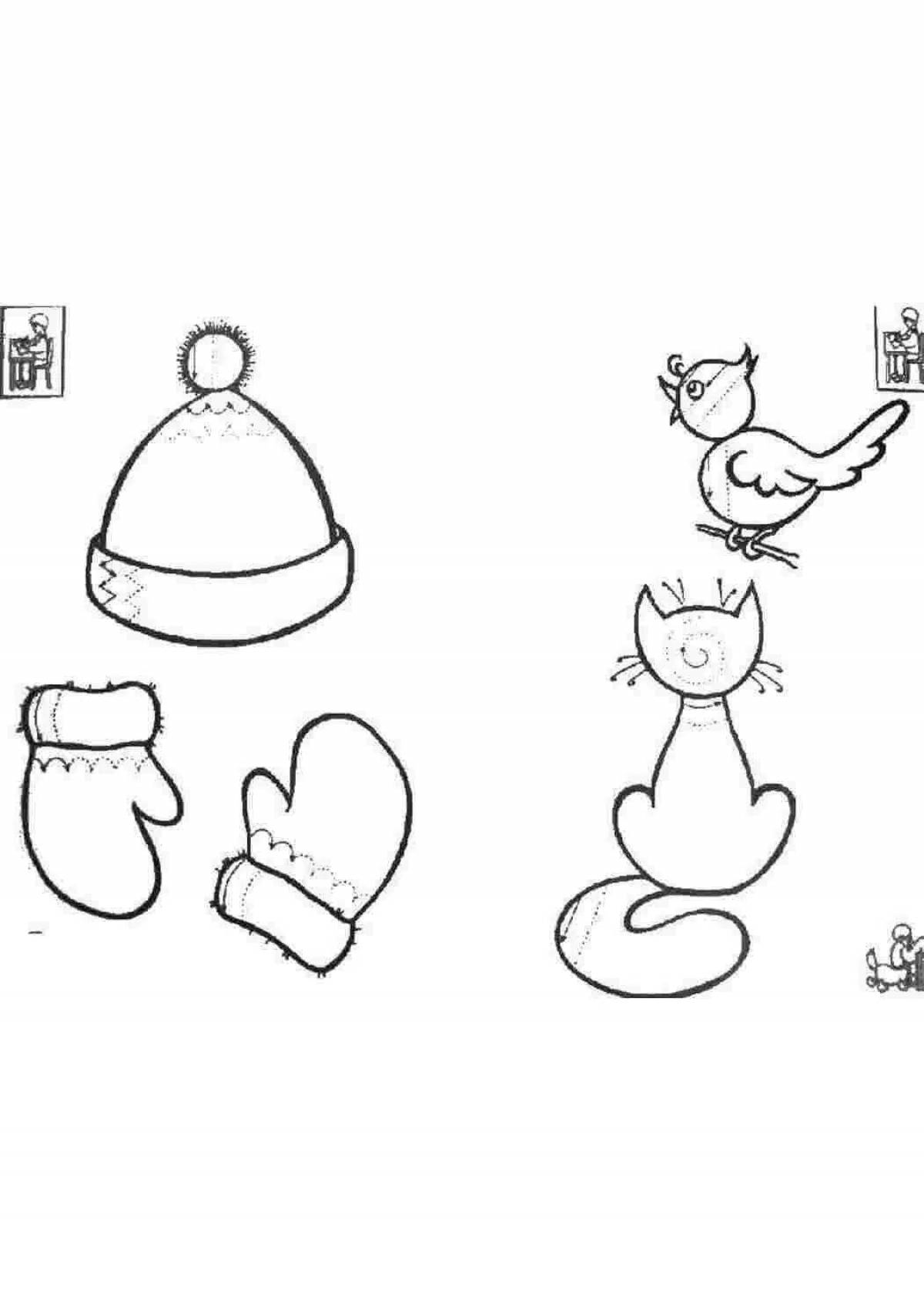 Adorable mittens and hat coloring book for kids