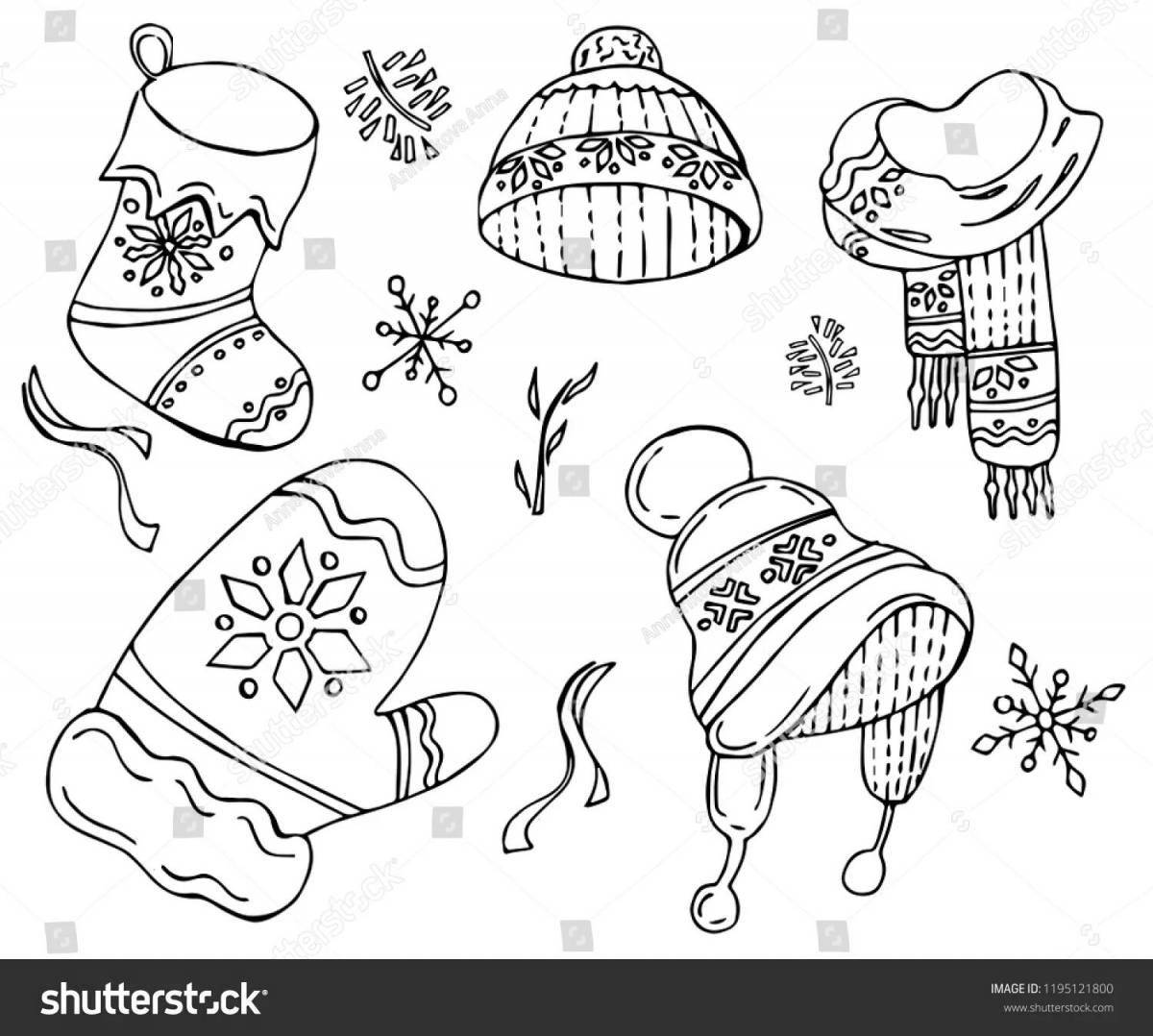 Fun coloring book for kids with mittens and hats