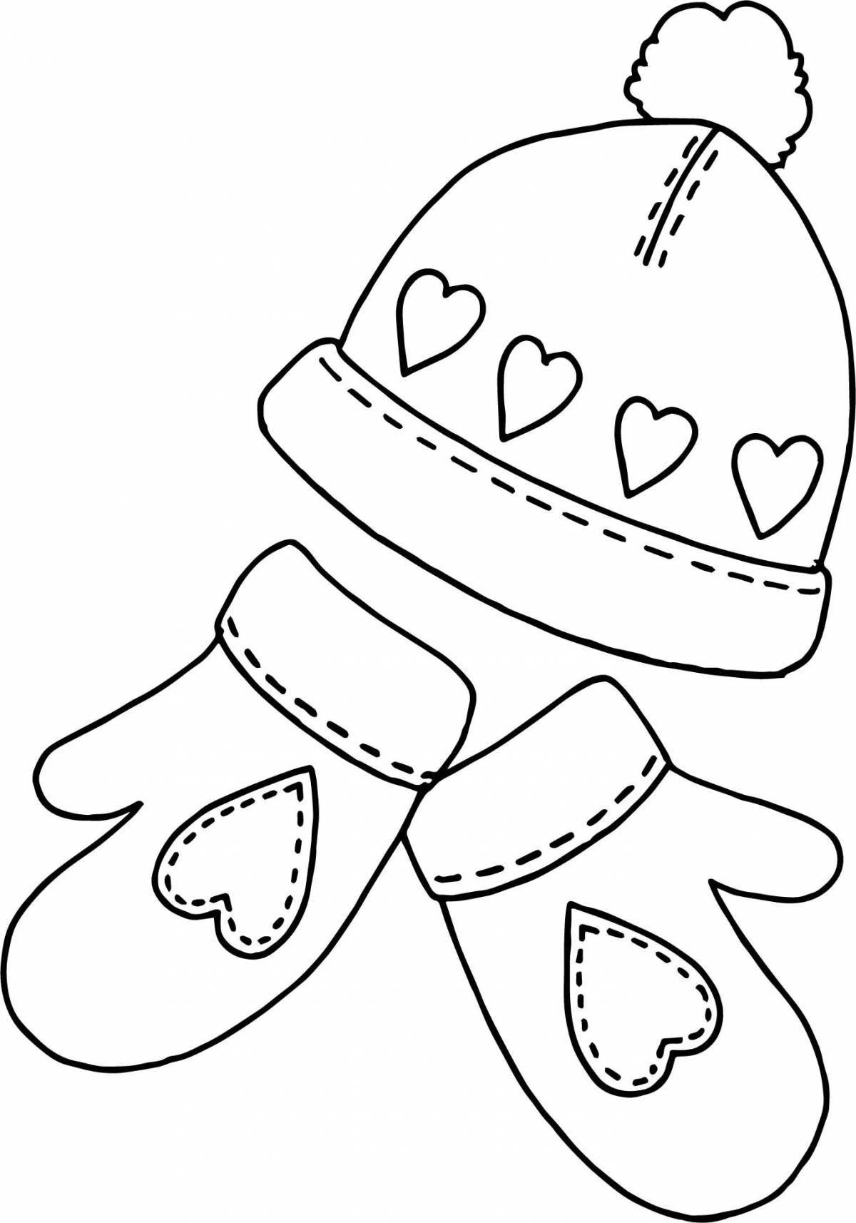 Cute mittens and hat coloring book for kids
