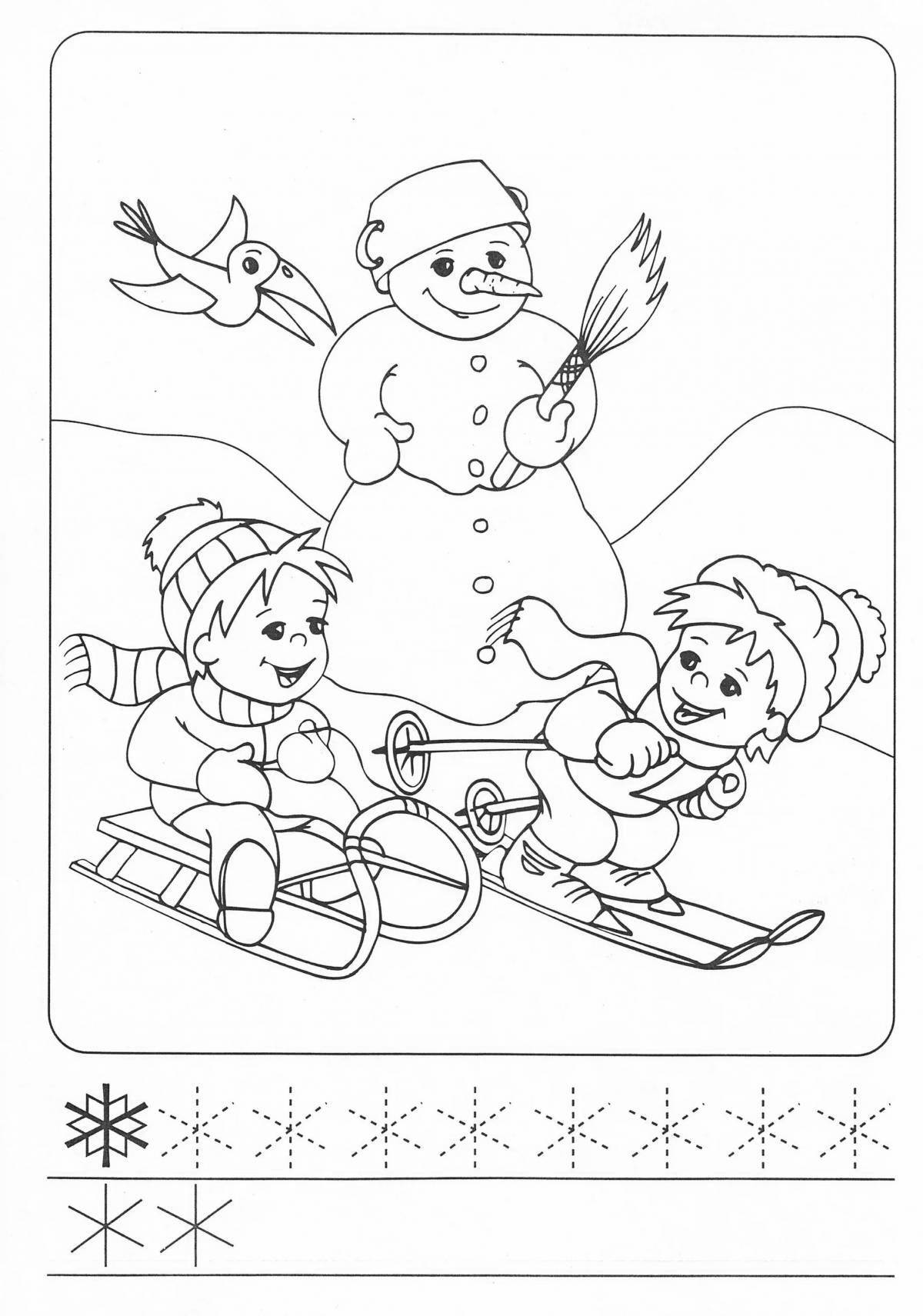 Sparkling coloring drawing winter fun preparatory group