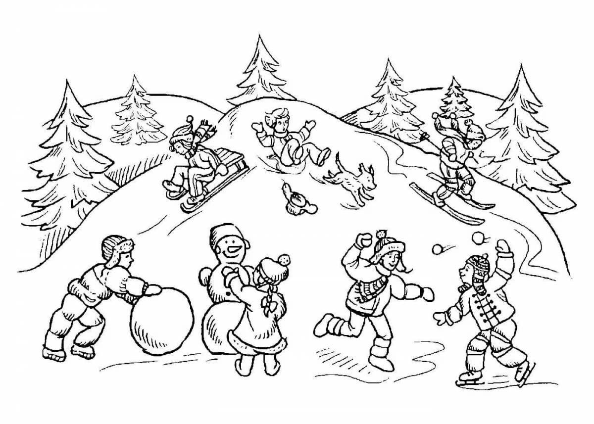 Сказочные раскраски рисунок зимние забавы подготовительная группа