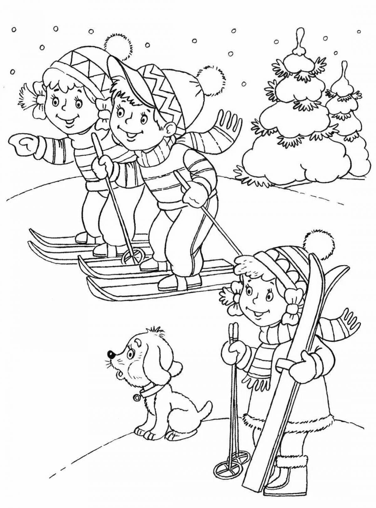 Забавная раскраска рисунок зимние забавы подготовительная группа