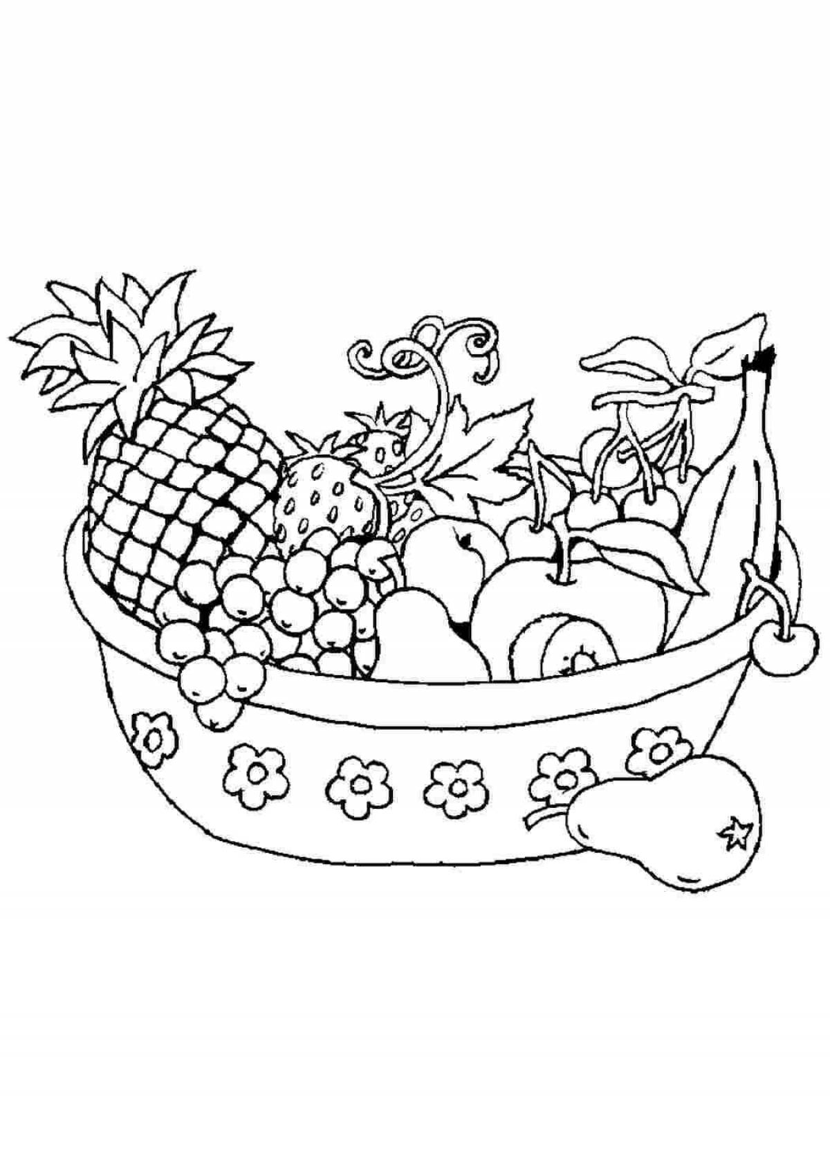 Coloring book appetizing fruit salad for kids
