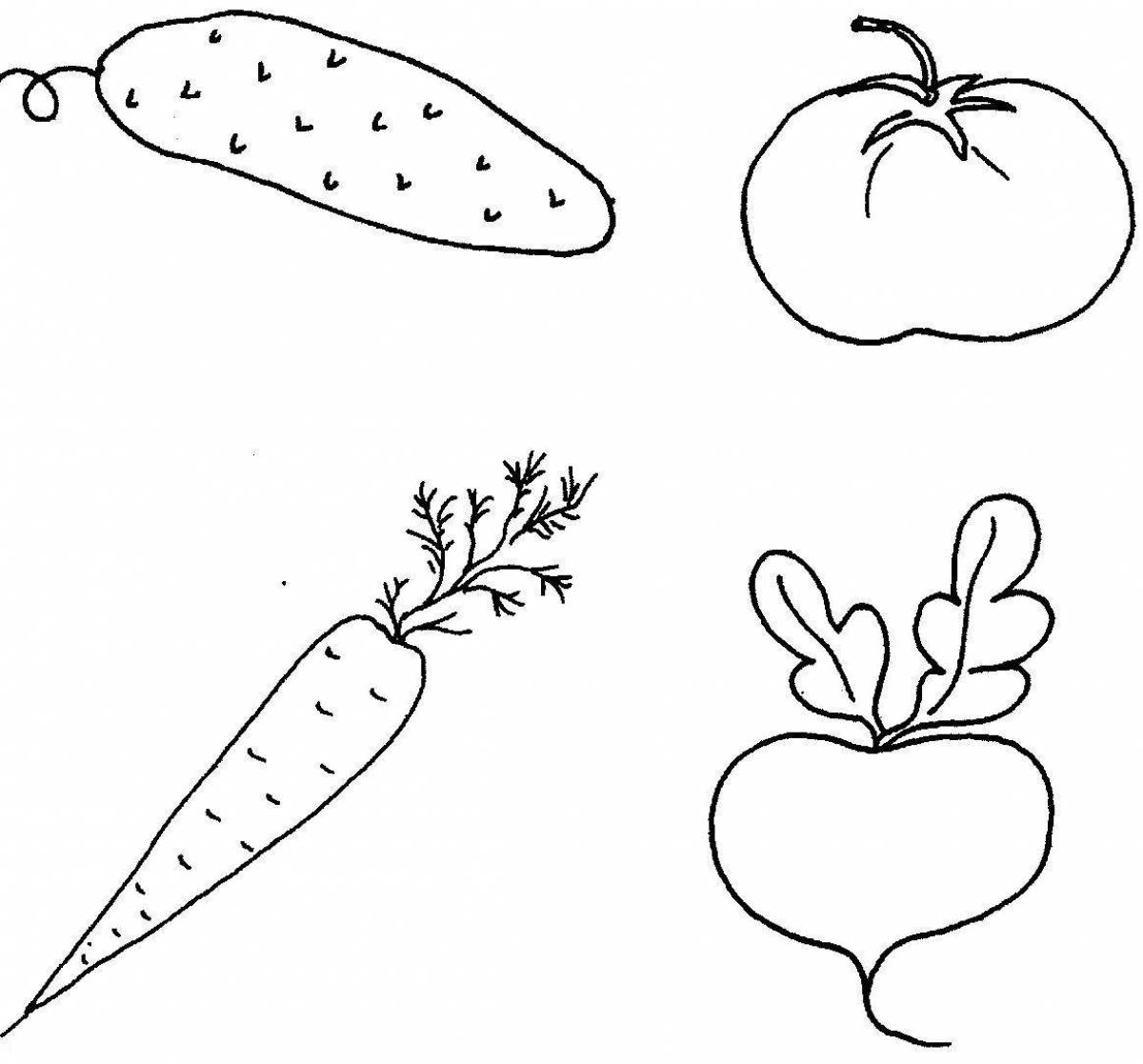 Fascinating vegetable coloring book for 3-4 year olds