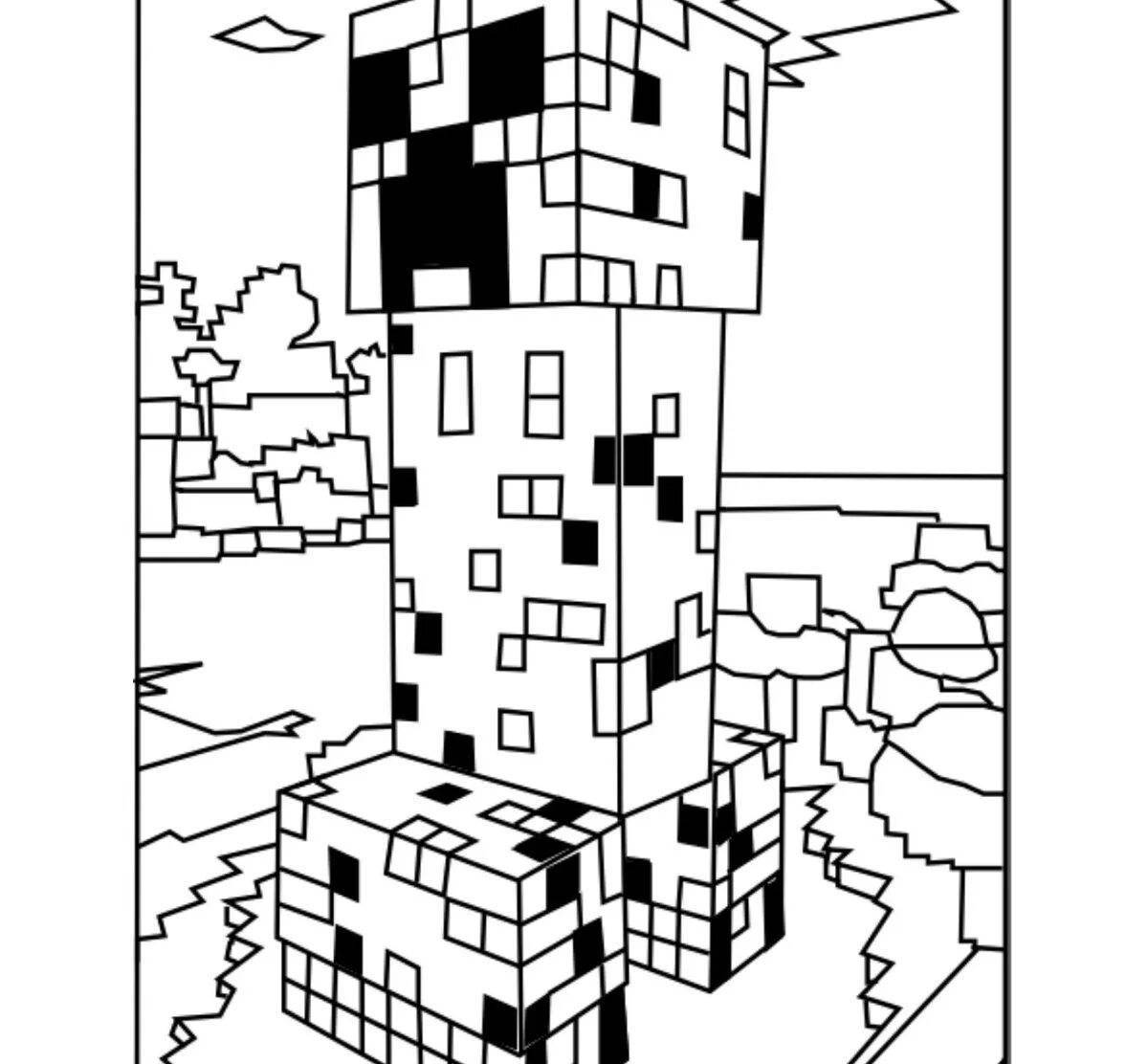 Funny minecraft compote coloring page for kids
