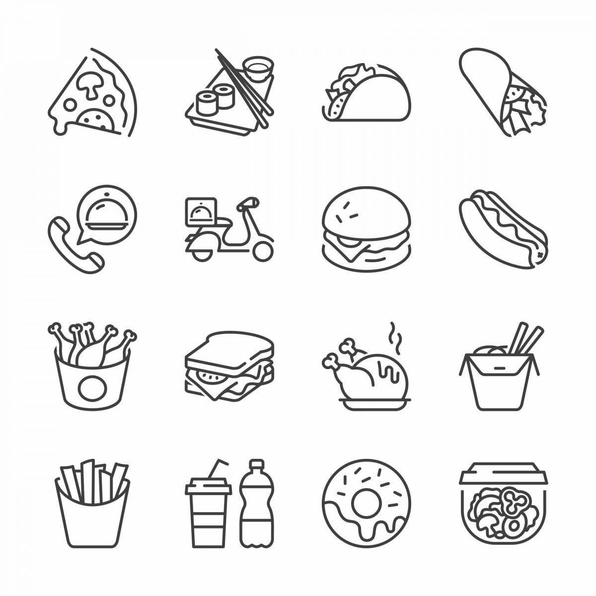Humorous coloring book small food for stickers