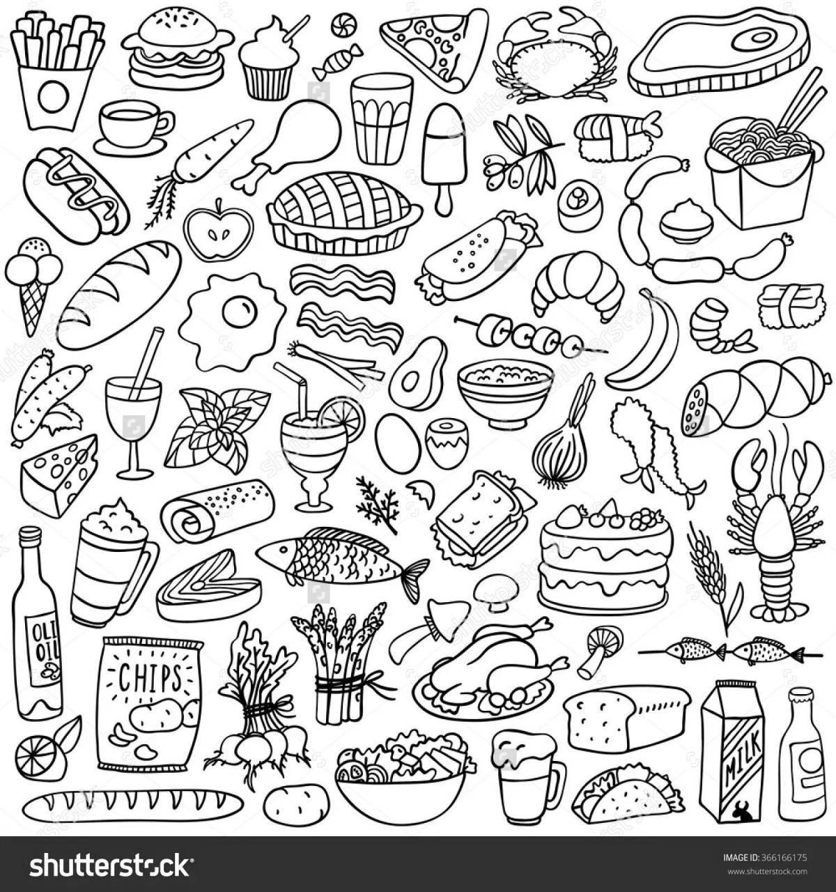 Friendly coloring small food for stickers