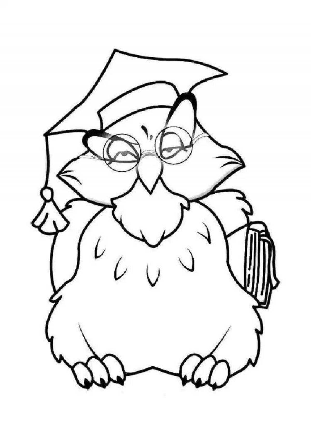 Playful wise owl coloring page for kids