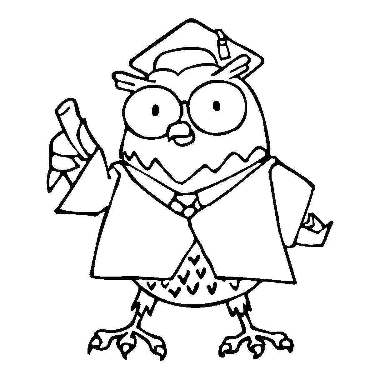 Fun coloring book wise owl for kids