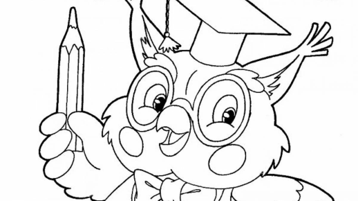 Coloring pages playful wise owl