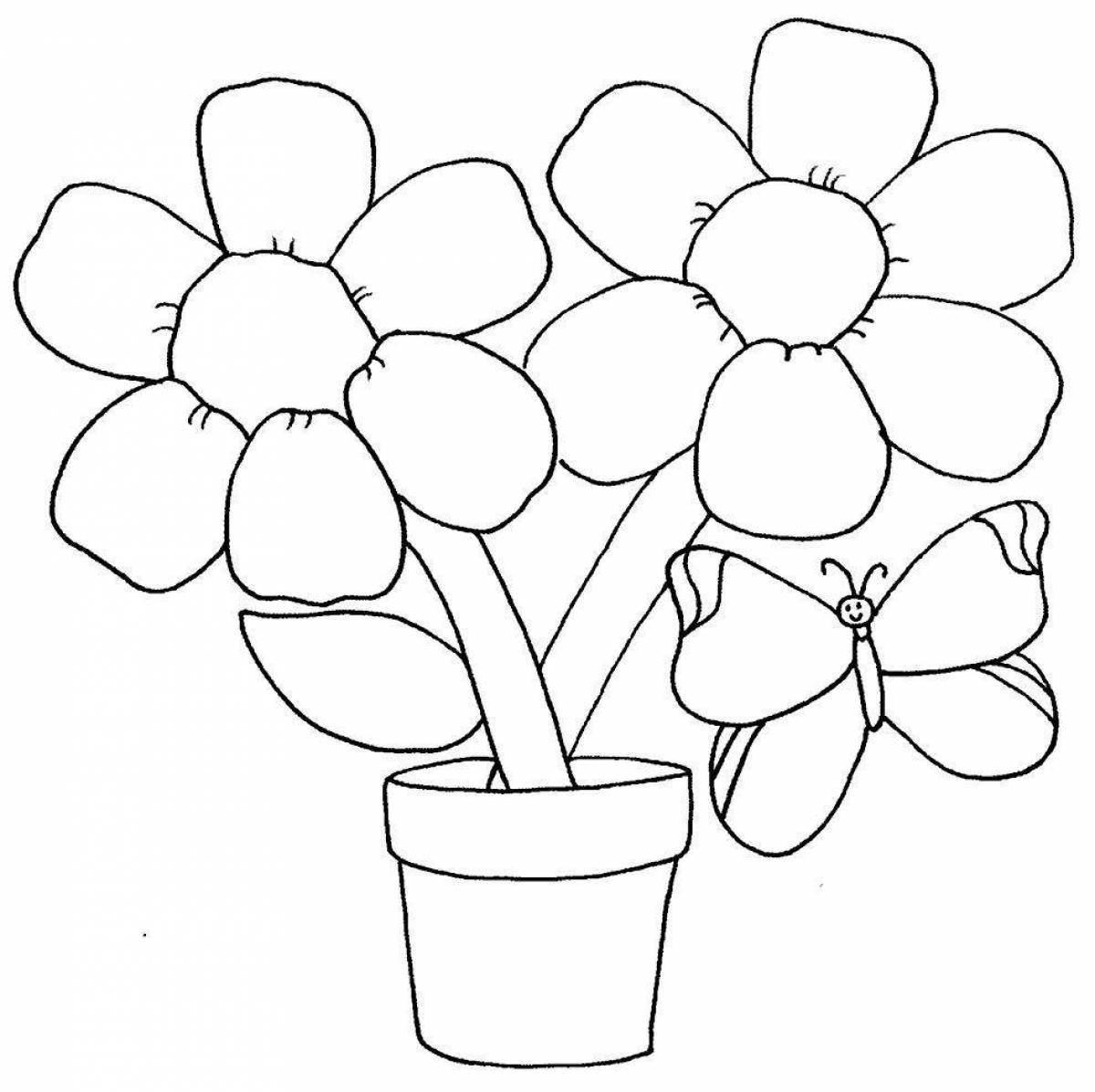 Coloring book cheerful flower pot for children