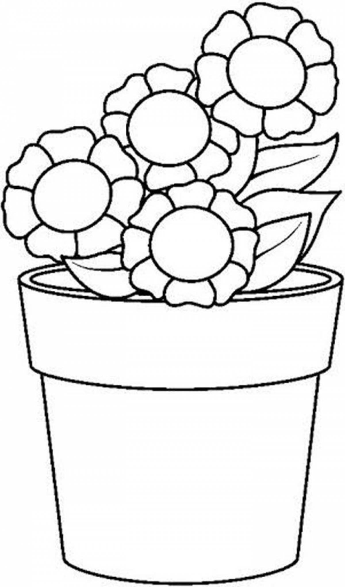 Cute flower pot coloring book for kids