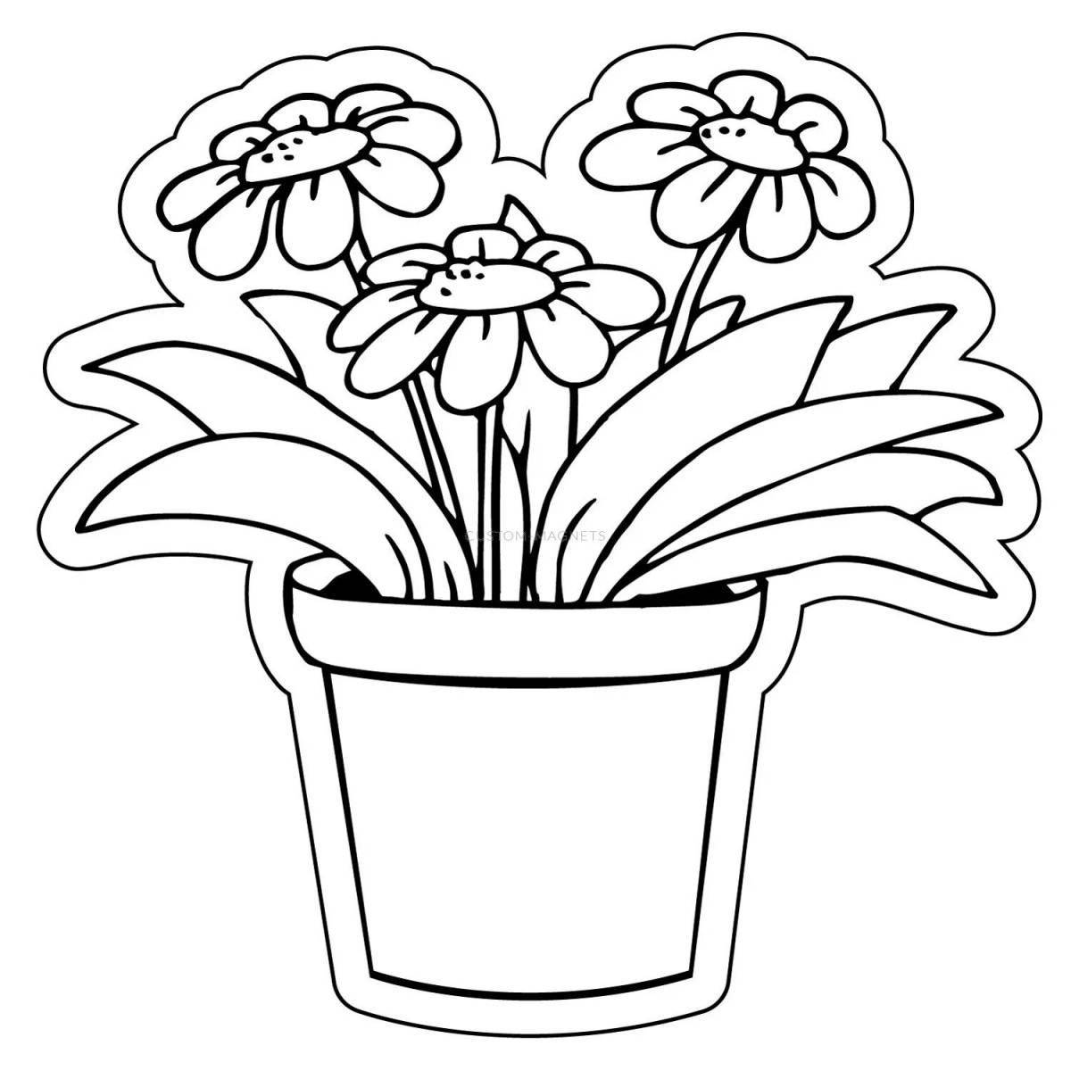 Outstanding flower pot coloring page for kids