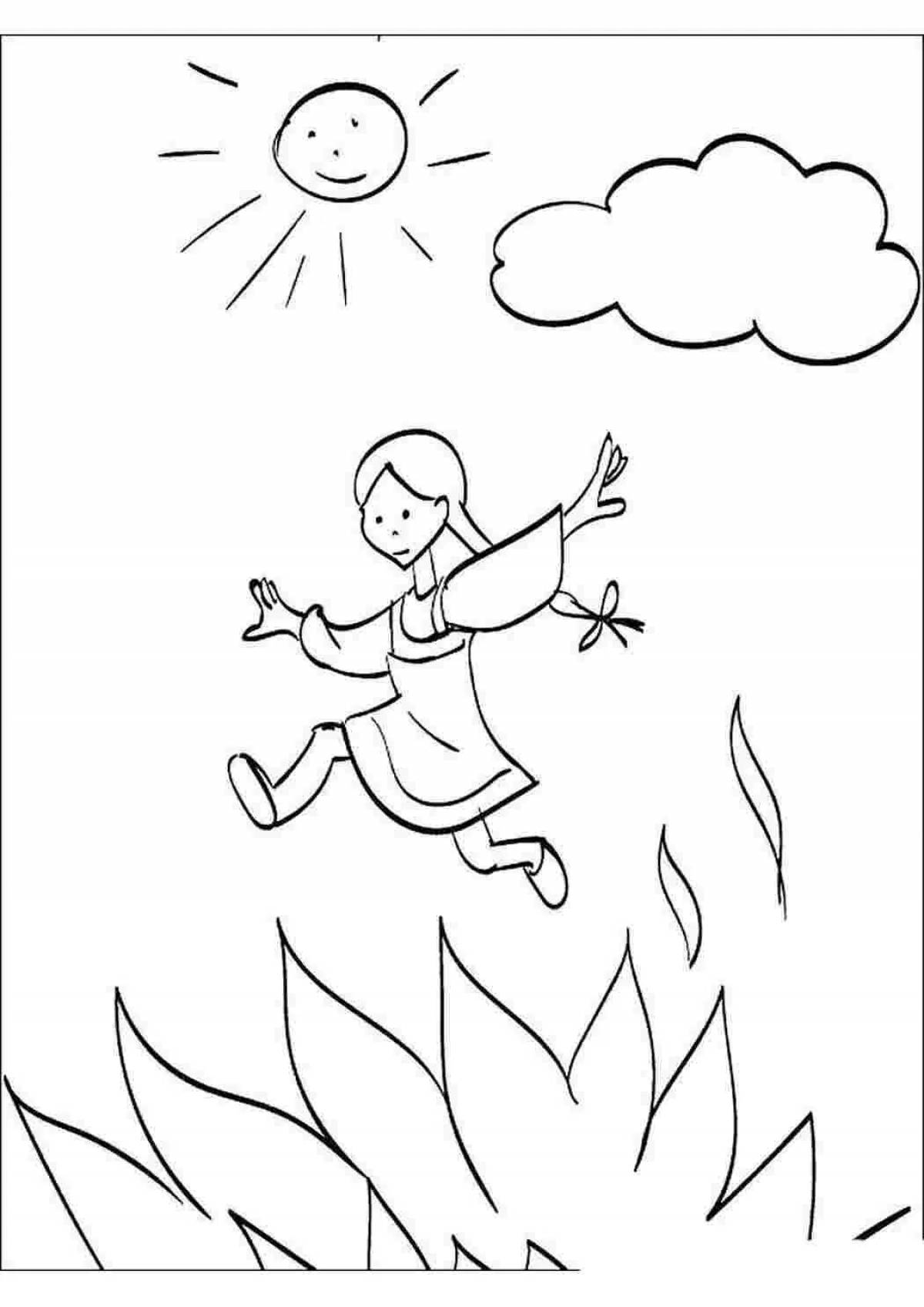 Splendid jumping fire coloring pages for kids