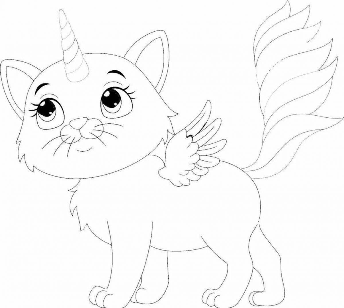 Волшебная раскраска кот-единорог для детей