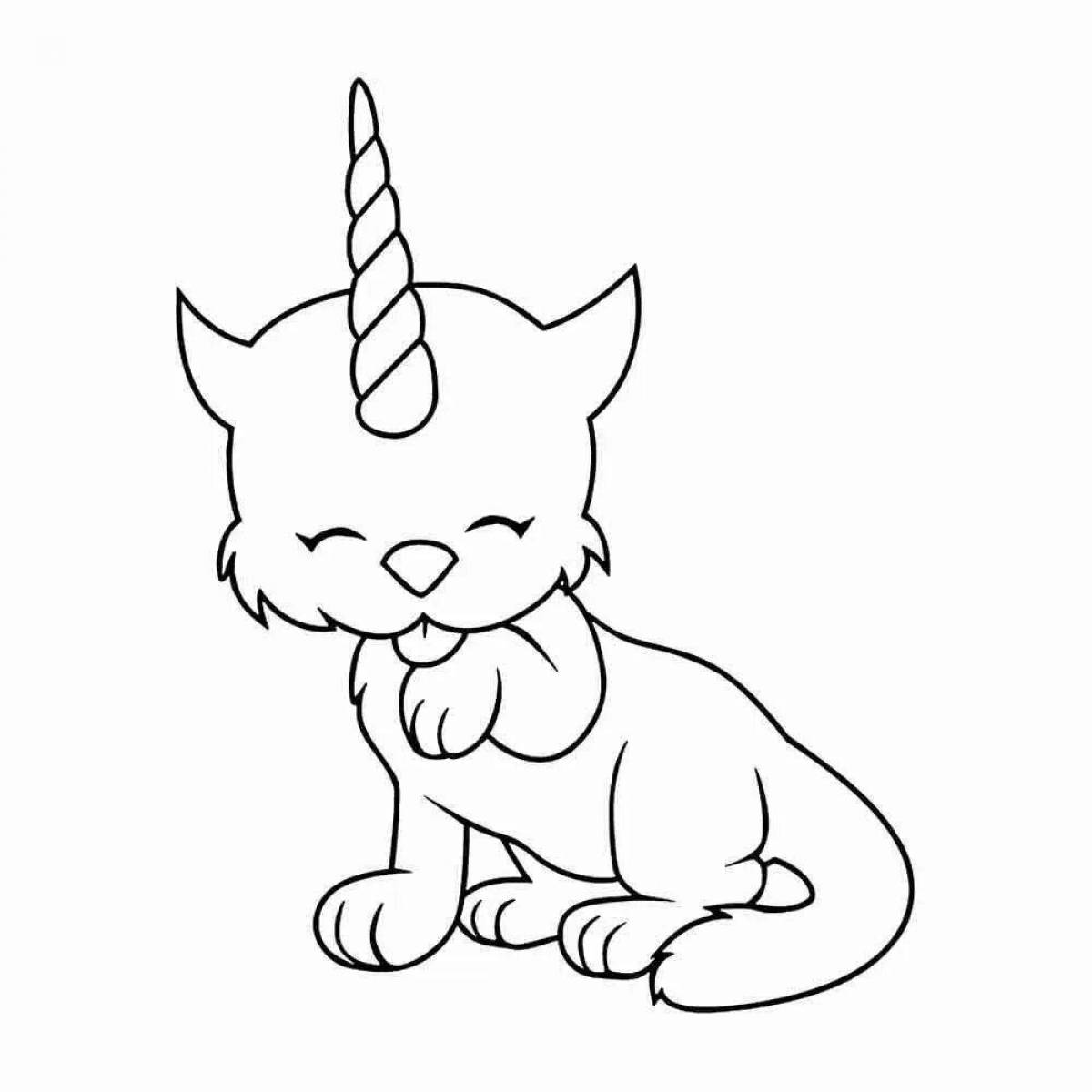 Playful cat unicorn coloring book for kids
