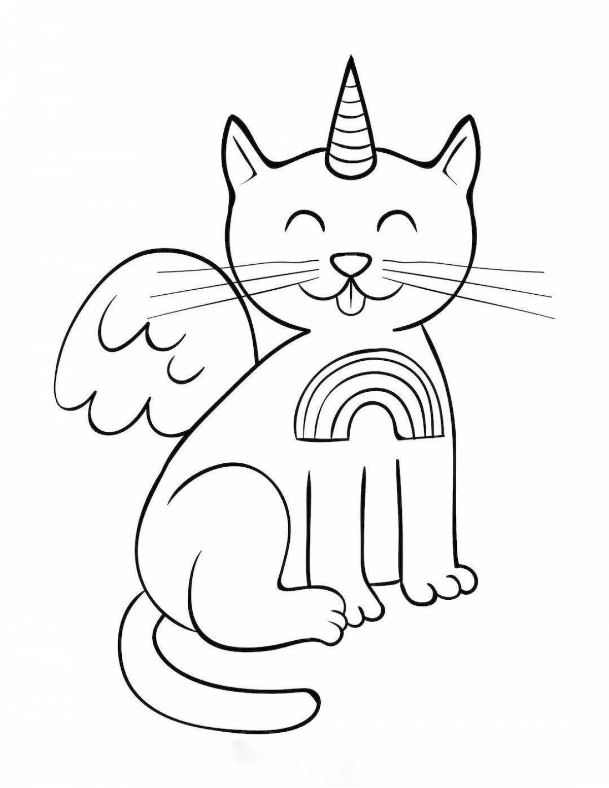Radiant coloring page unicorn cat for kids